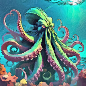 A Kraken with multiple tentacles of various size resting menacingly in the sea. Overcoming Writers Block