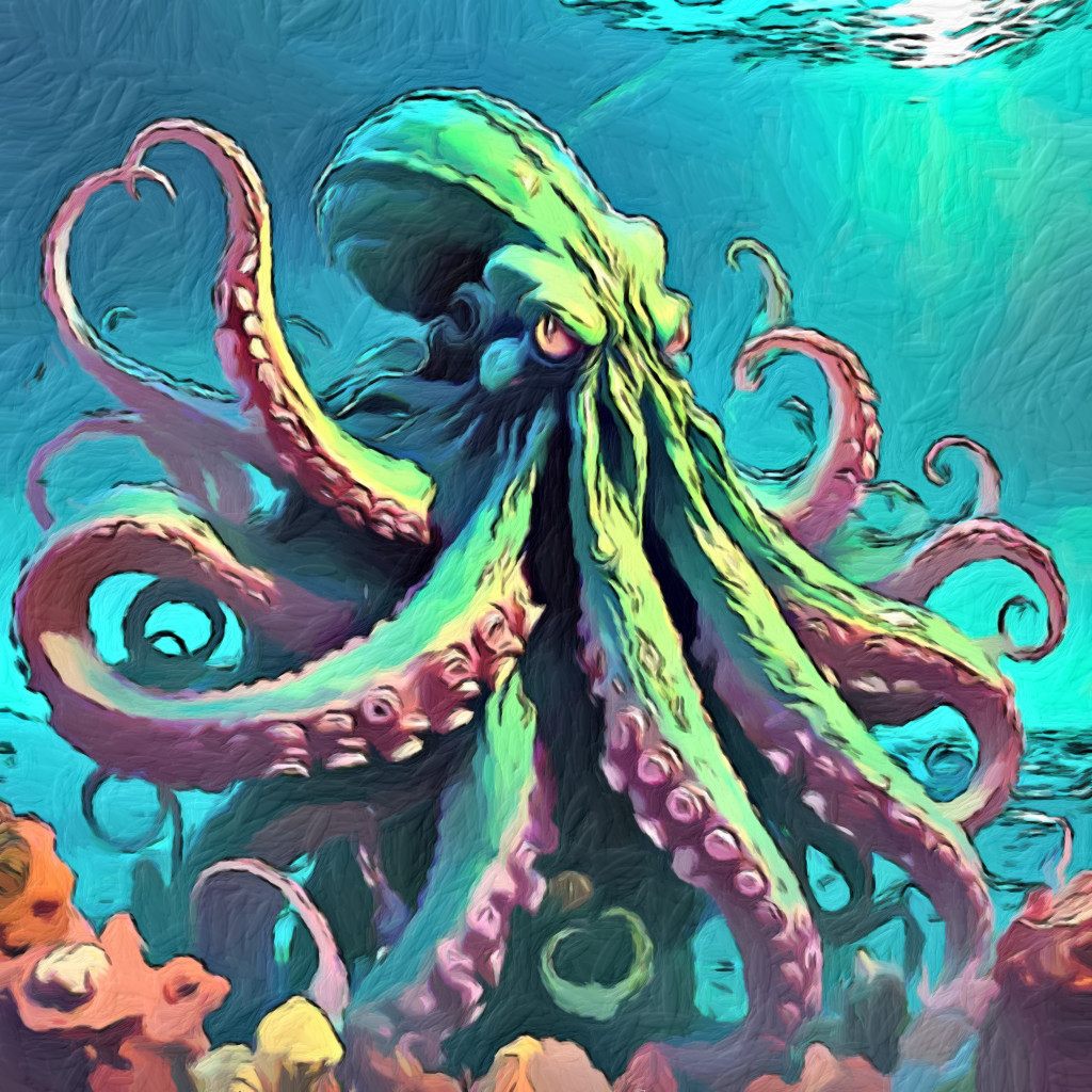 A Kraken with multiple tentacles of various size resting menacingly in the sea. Overcoming Writers Block
